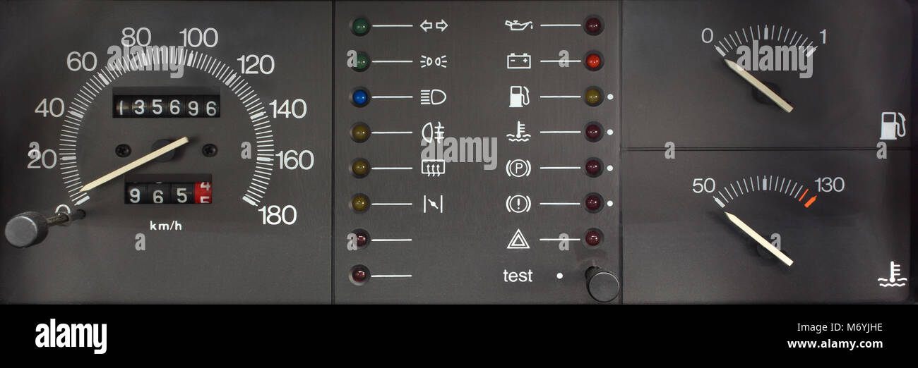 Analogue car dashboard with all control lights off Stock Photo Alamy