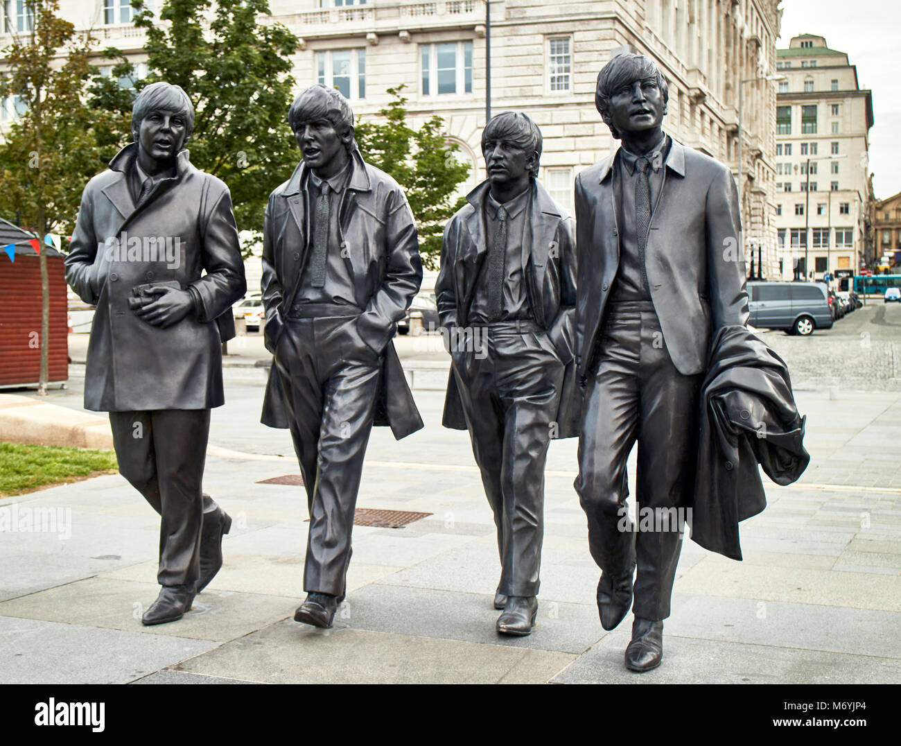 England, Merseyside, Liverpool city, Statues of the Beatles Stock Photo