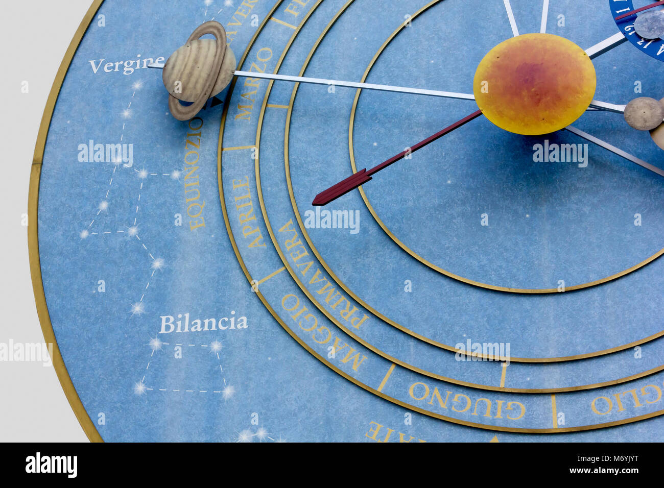 The Clock of the Planets in Pesariis, Italy Stock Photo