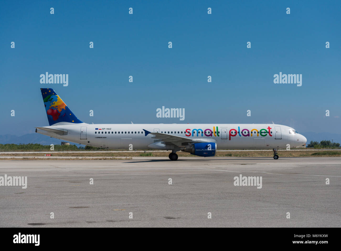 Small Planet Airlines plane Poland Airbus A321-200 with registration SP-HAZ at the Rhodes international airport Stock Photo