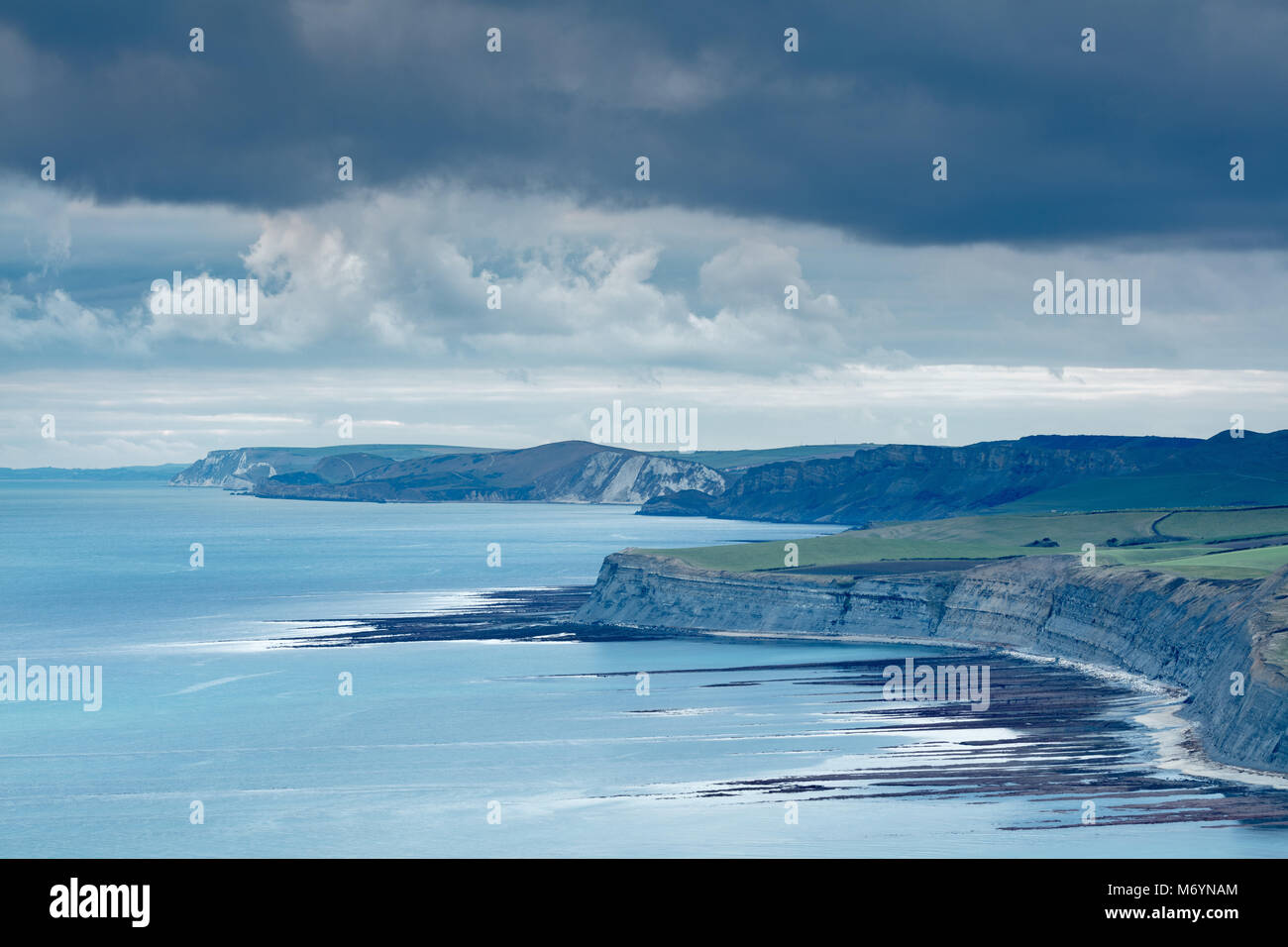 Kimmeridge Ledges and the Jurassic Coast from St Aldhelm's Head, Dorset, England, UK Stock Photo