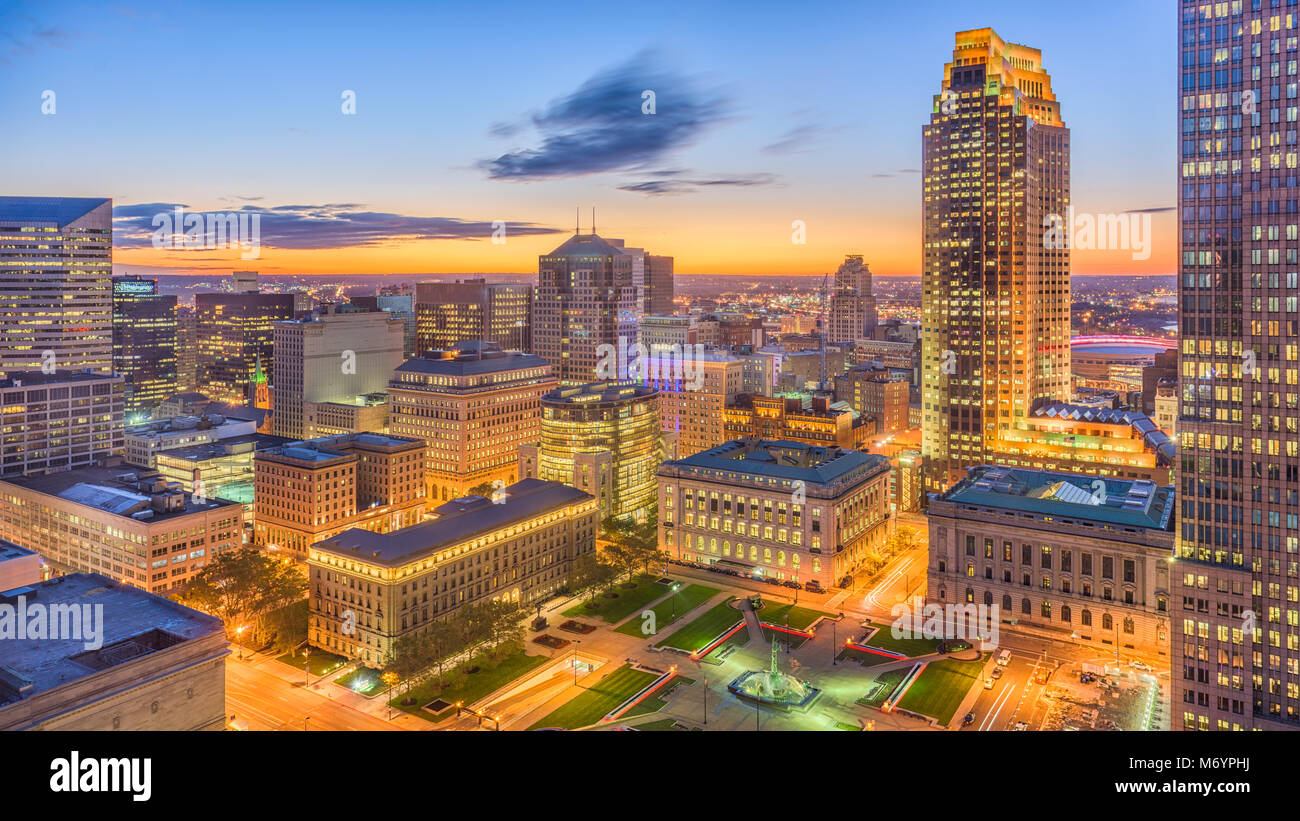 Cleveland, Ohio, USA downtown cityscape at dawn. Stock Photo