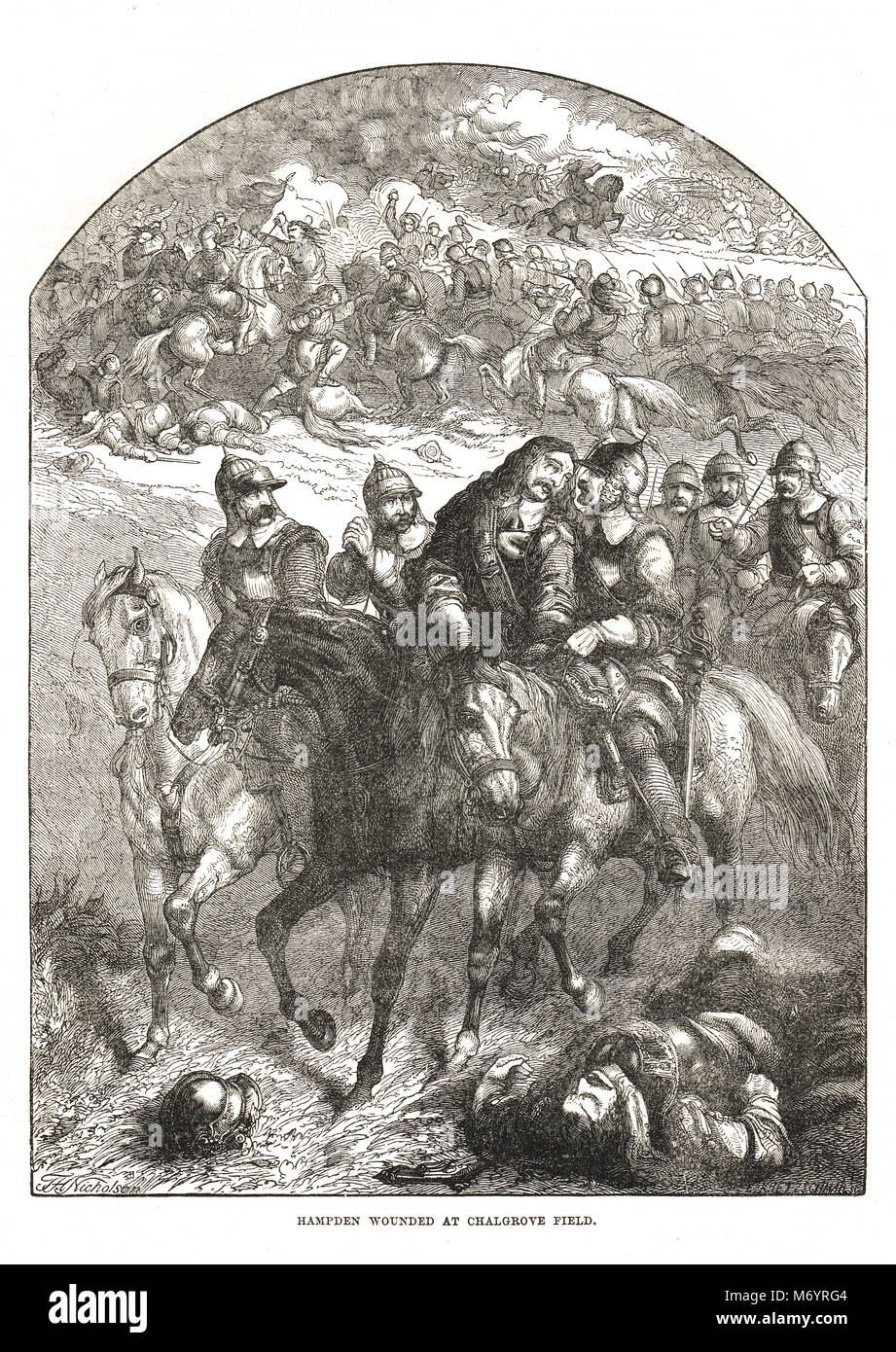 Parliamentarian John Hampden mortally wounded, The Battle of Chalgrove Field, 18 June 1643 Stock Photo