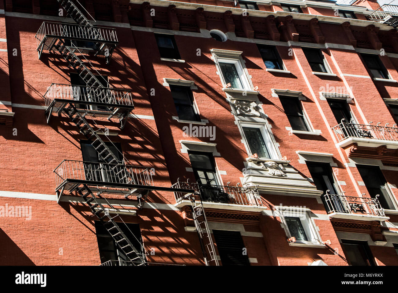 Fire escapes in Manhattan, New York. Stock Photo