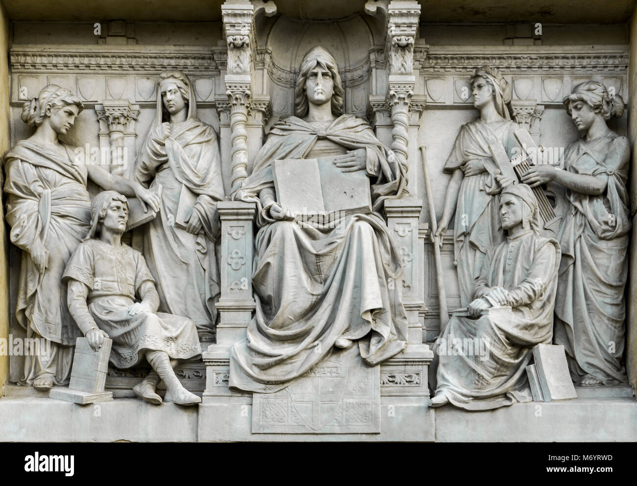 Detail from Fountain of Nymph and Seahorse inn Bologna, Italy. Statue