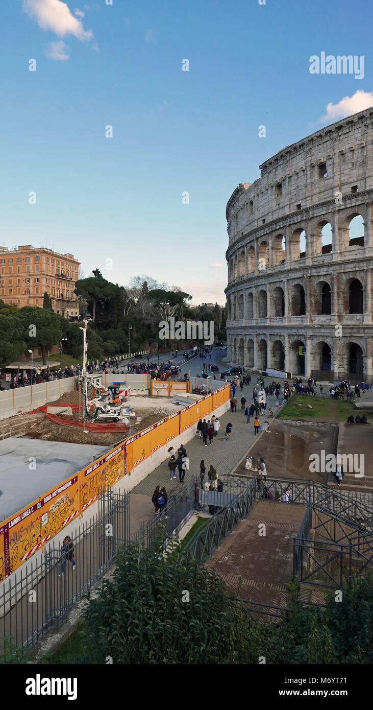 ROME, ITALY -  FEBRUARY 4, 2018: excavation work for Rome's new subway line C  near the colosseum Stock Photo