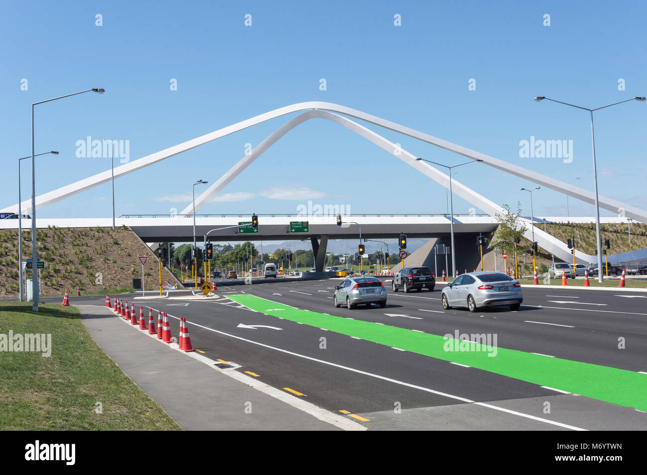 Russley Road flyover from Memorial Avenue, Harewood, Christchurch, Canterbury, New Zealand Stock Photo