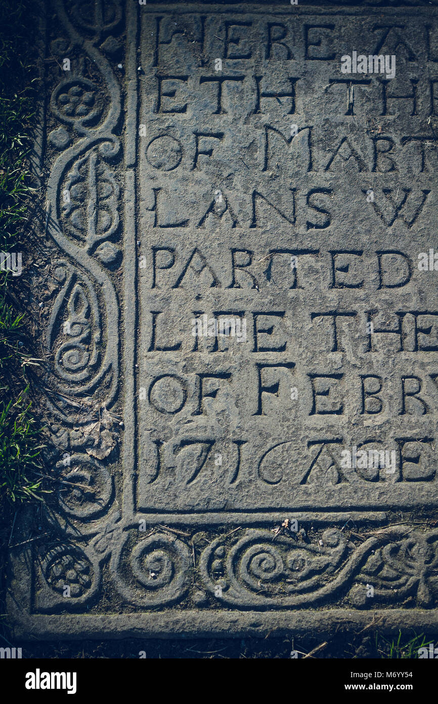 Text on gravestone Stock Photo