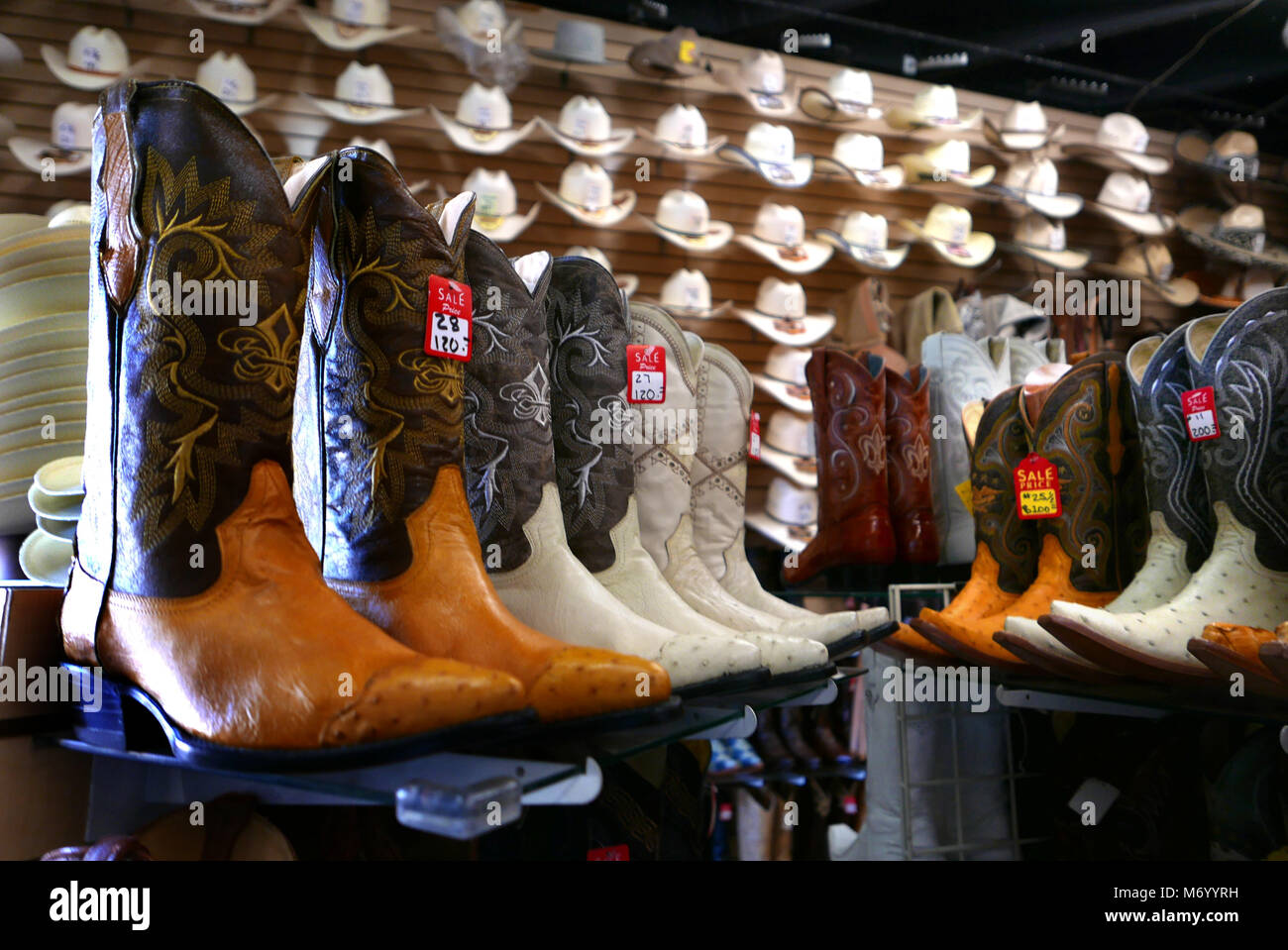 Boots on sale at popular open air store in the Mercado Latino on