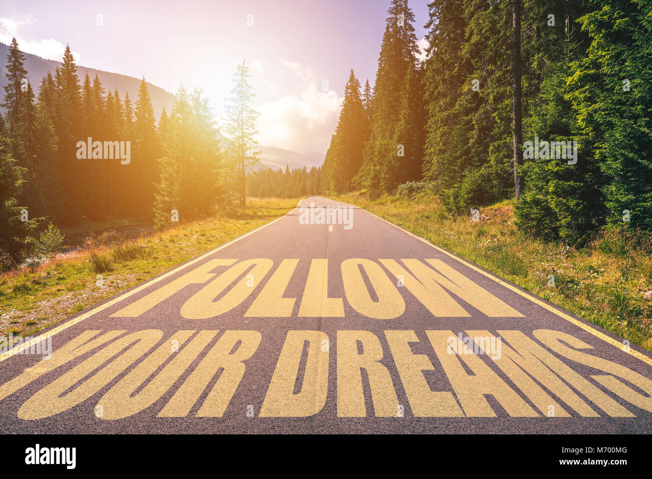 Follow Your Dreams Text Written On Road In The Mountains Stock Photo Alamy Follow Your Dreams Text Written On Road In The Mountains Stock Photo Alamy