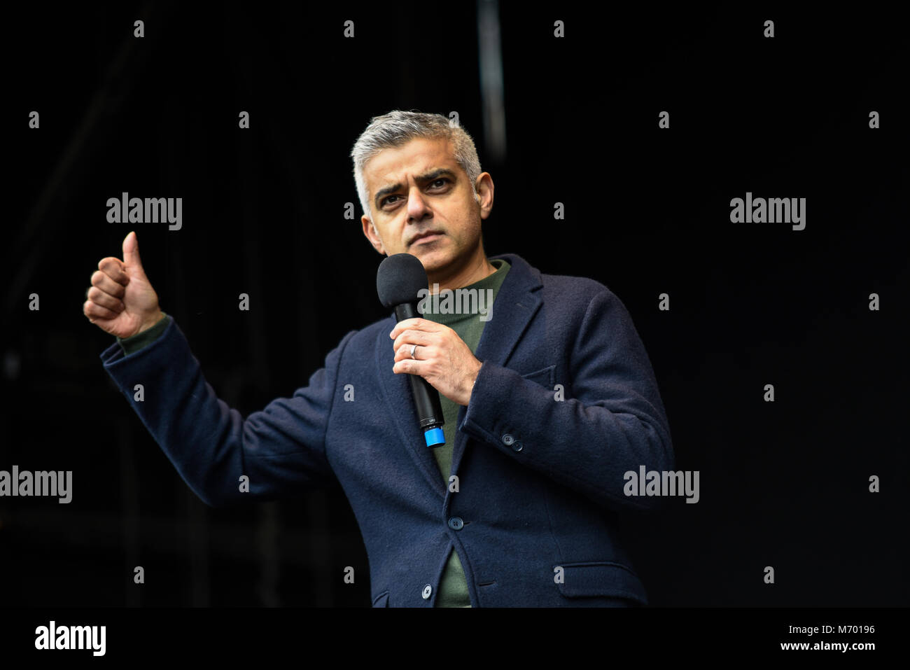 Sadiq Khan London Mayor speaking at the March 4 Women women's equality protest organised by Care International in London, UK Stock Photo