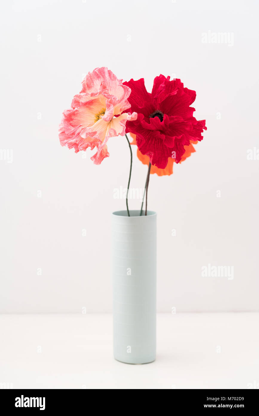 Crepe paper poppies Stock Photo