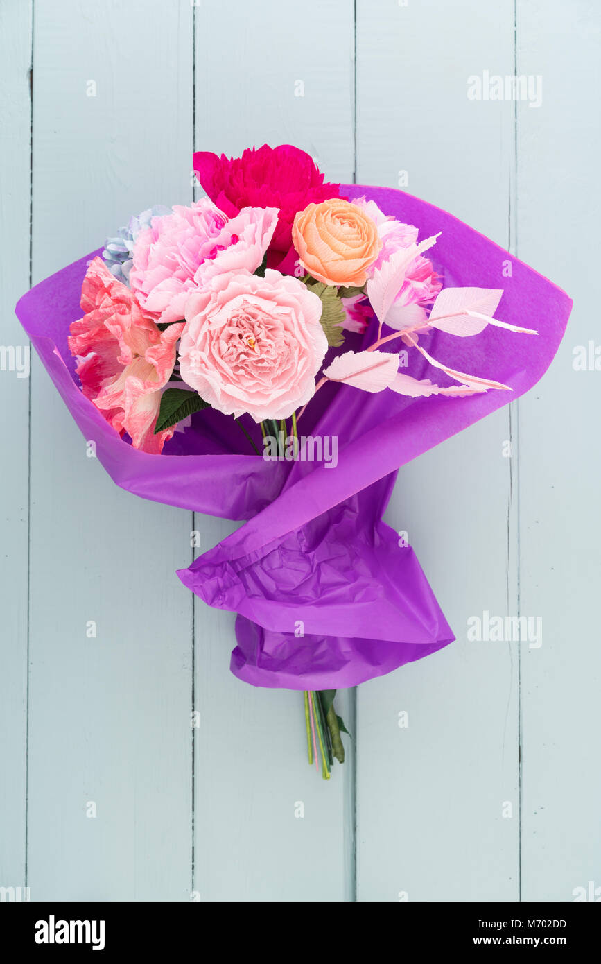 Crepe paper flower bouquet Stock Photo Alamy