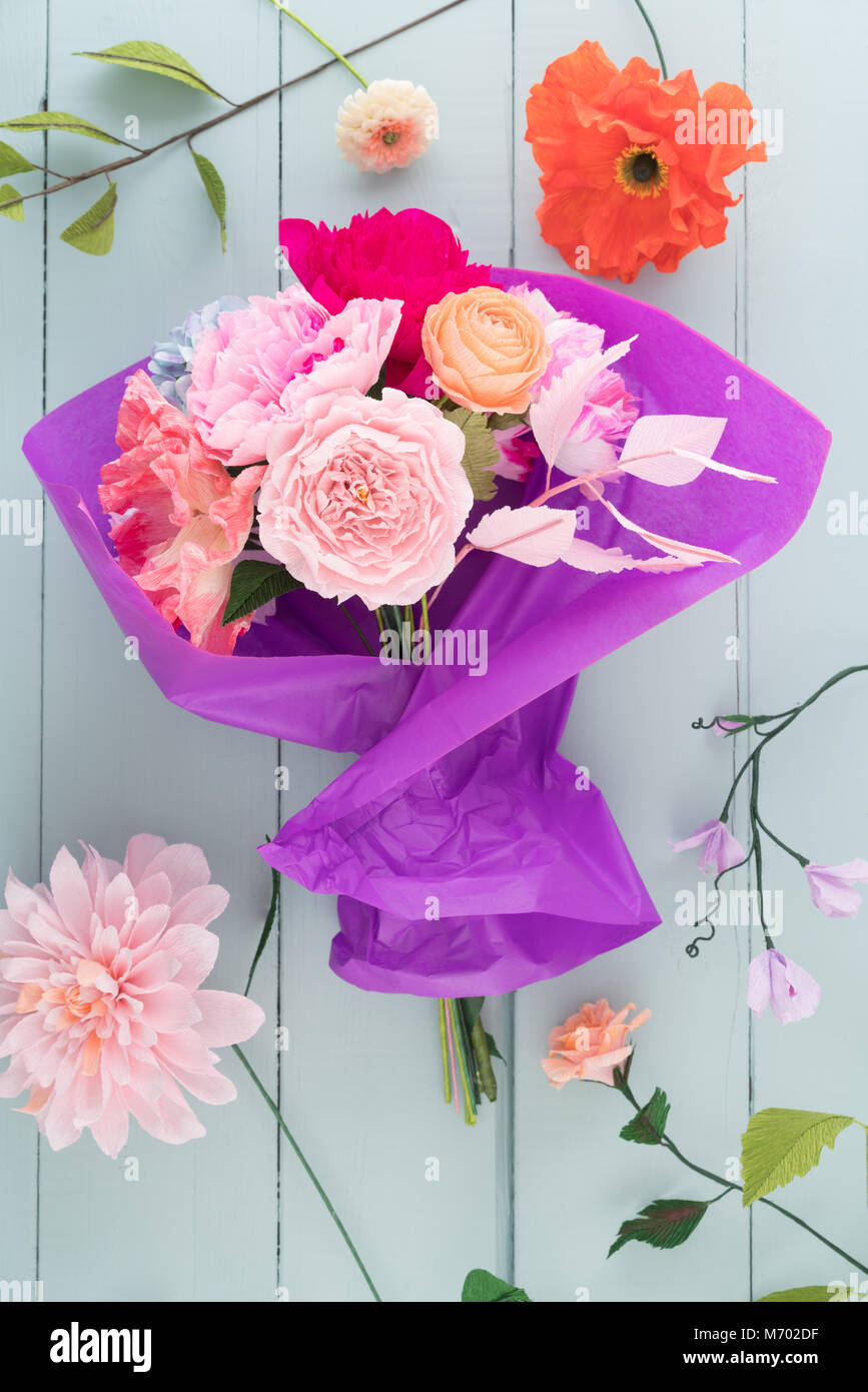 Crepe paper flower bouquet Stock Photo Alamy