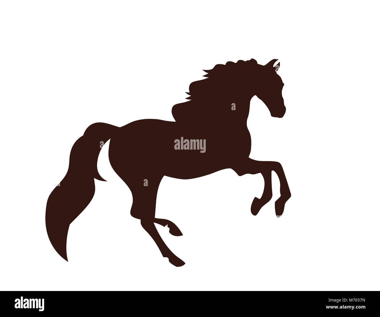 young horse in the steppe. Black silhouette of horse. White background. Stock Vector