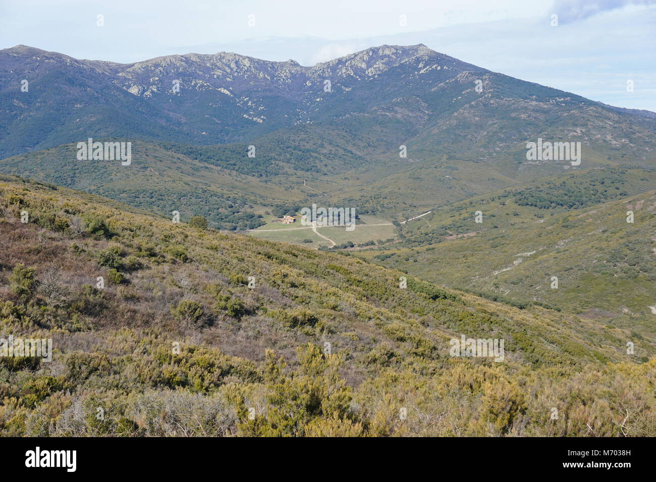 Spain landscape a valley at the bottom of the Albera mountain range, Catalonia, Alt Emporda, Girona Stock Photo
