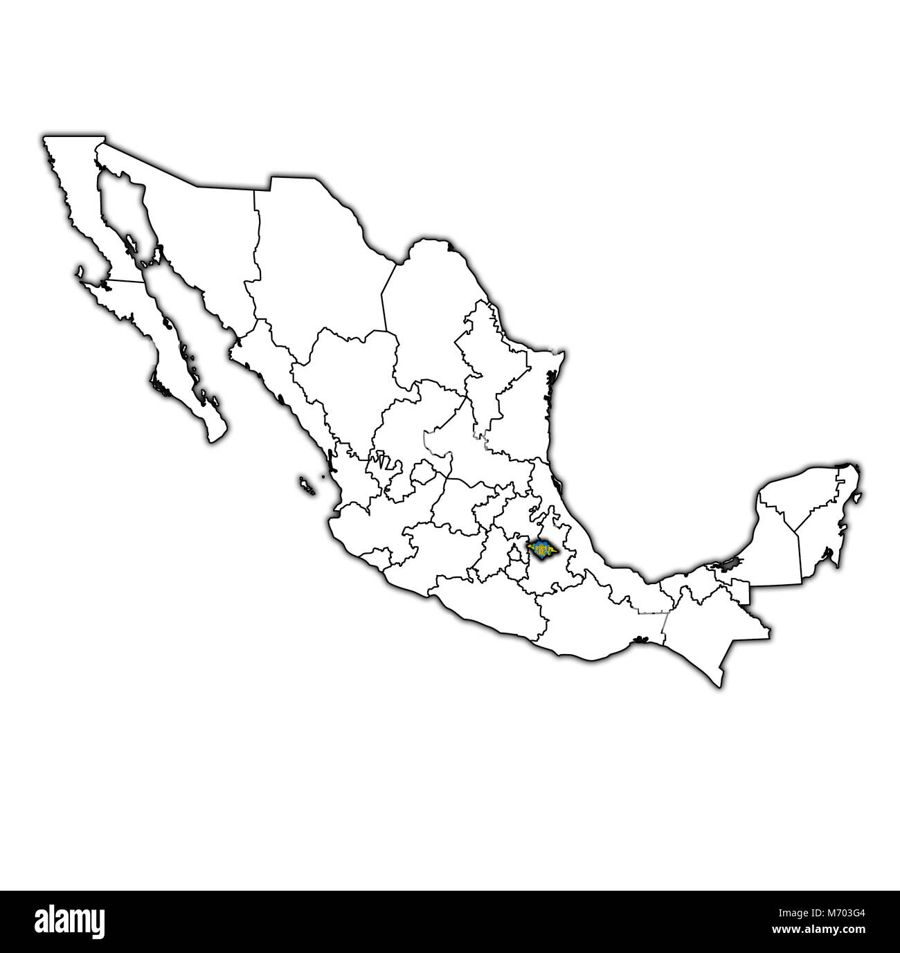 emblem of mexican federal district on map with administrative divisions and borders of Mexico Stock Photo