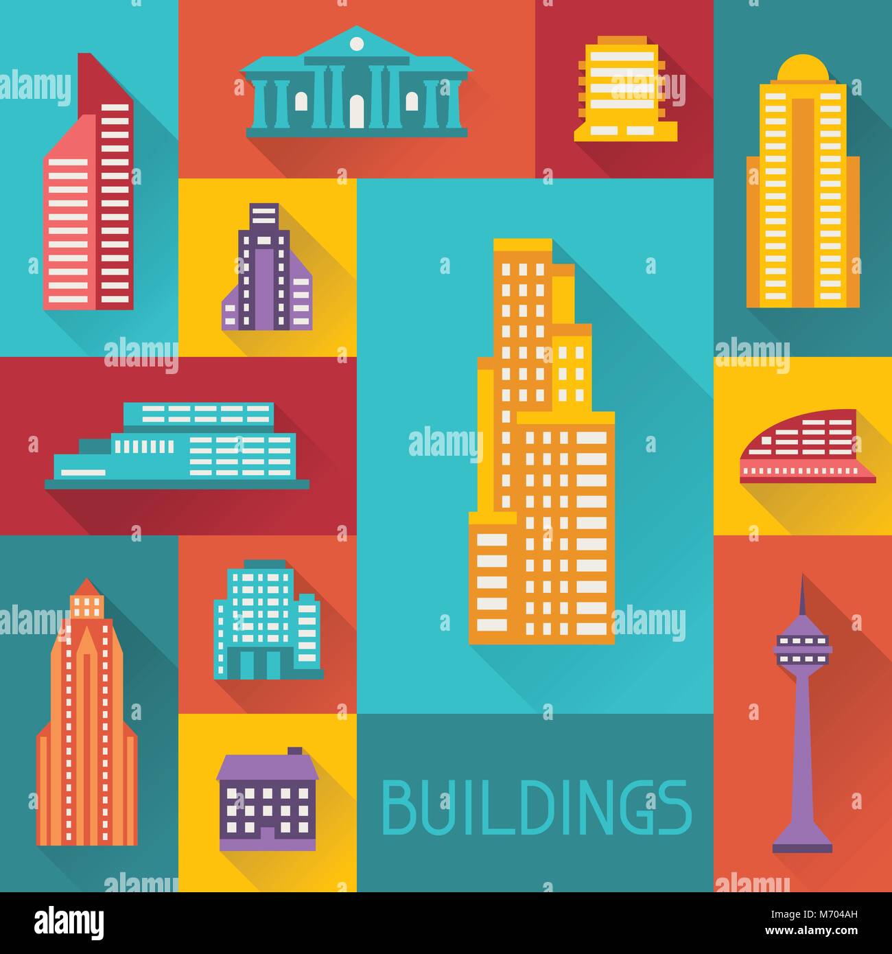 Cityscape illustration with buildings in flat design style Stock Vector ...