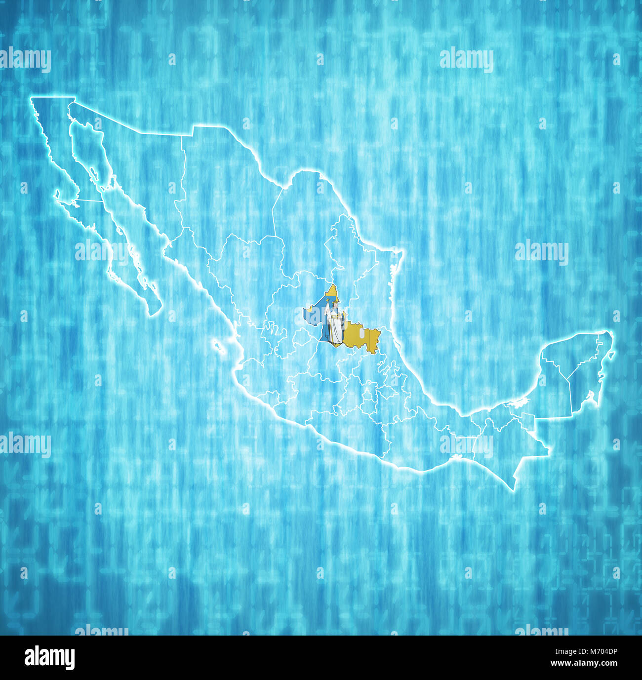 emblem of San Luis Potosi state on map with administrative divisions and borders of Mexico Stock Photo