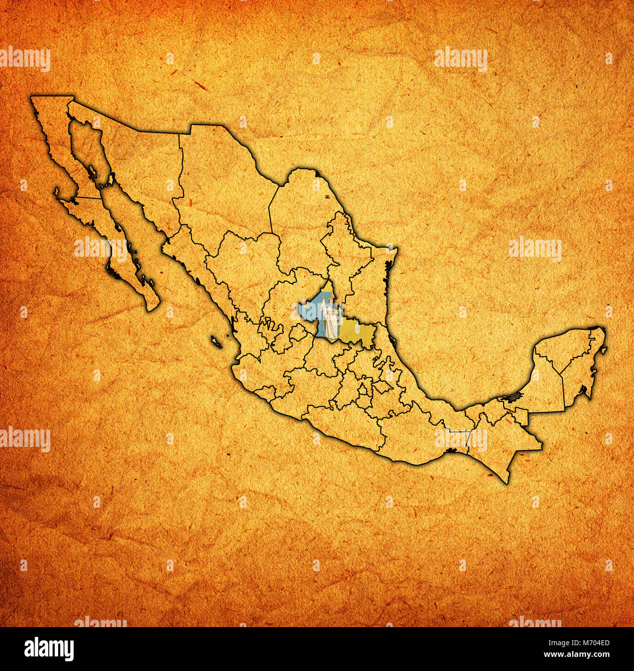 emblem of San Luis Potosi state on map with administrative divisions and borders of Mexico Stock Photo