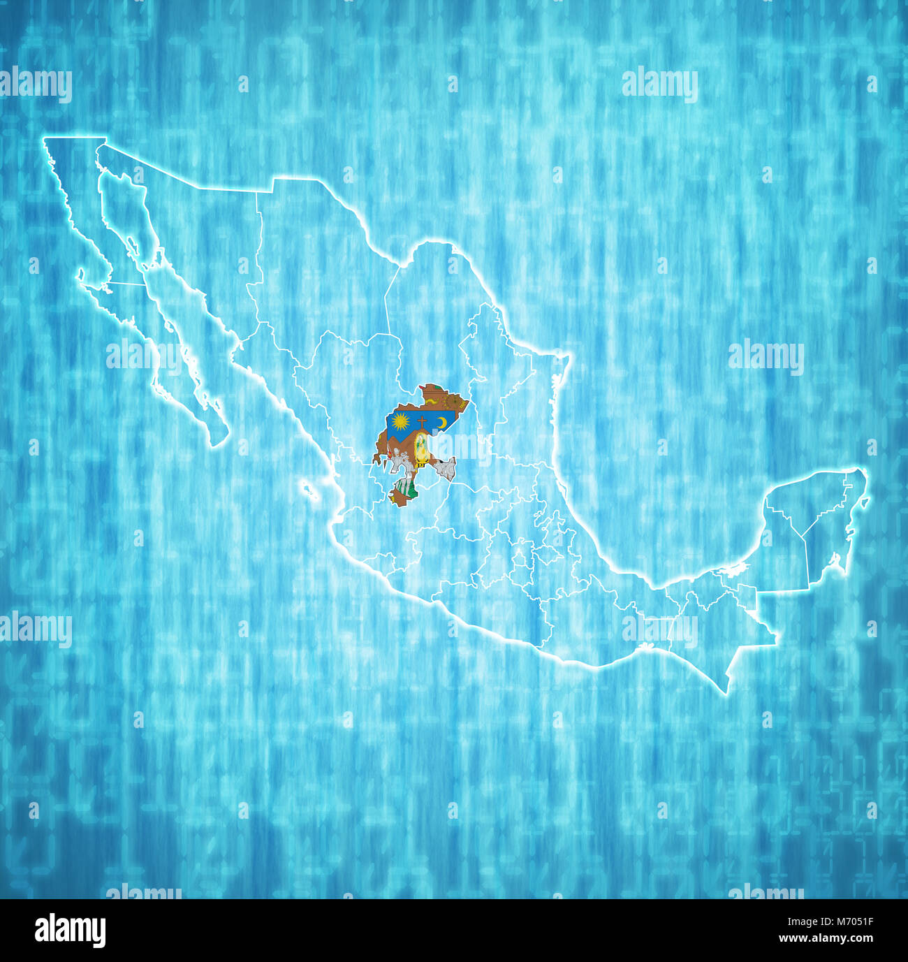 emblem of Zacatecas state on map with administrative divisions and borders of Mexico Stock Photo