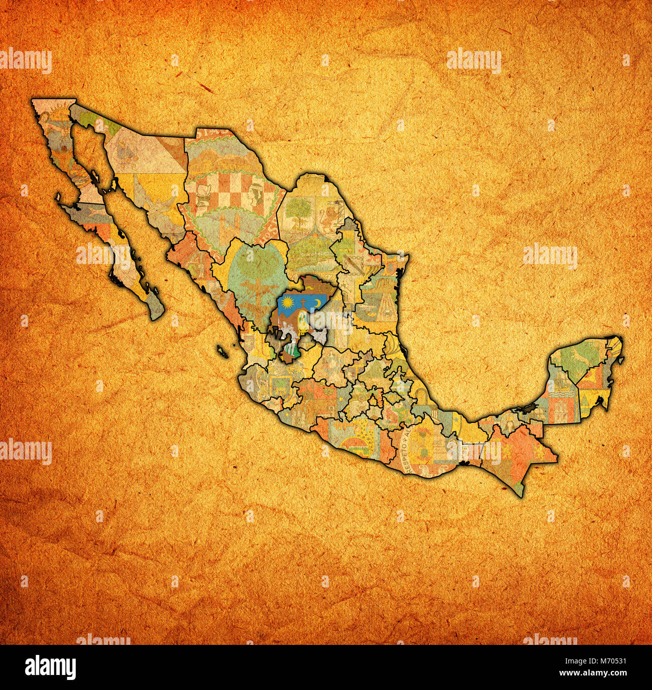emblem of Zacatecas state on map with administrative divisions and