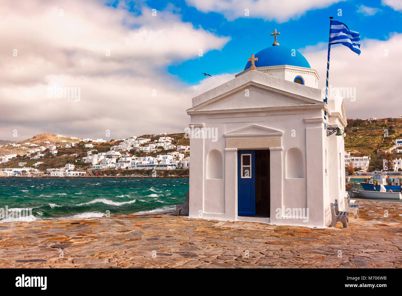 Agios Nikolaos Church on island Mykonos, Greece Stock Photo