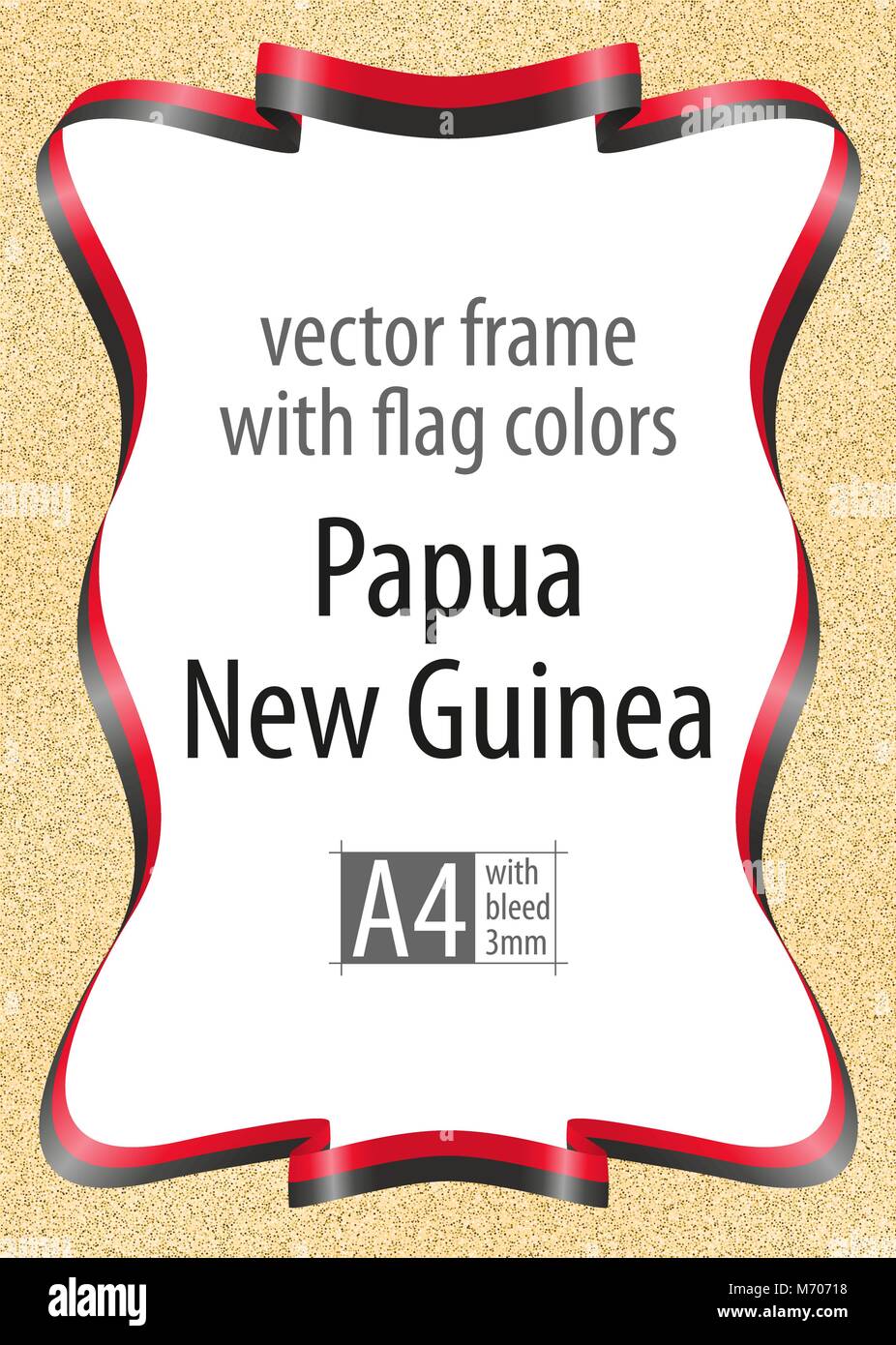 Frame and border of ribbon with the colors of the Papua New Guinea flag, template elements for your certificate and diploma. Vector, with bleed three  Stock Vector