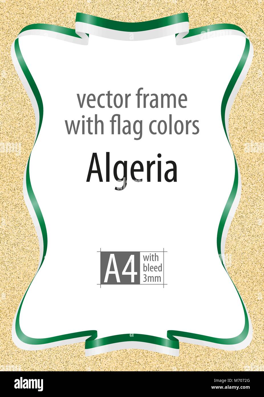 Frame and border of ribbon with the colors of the Algeria flag, template elements for your certificate and diploma. Vector, with bleed three mm. Stock Vector