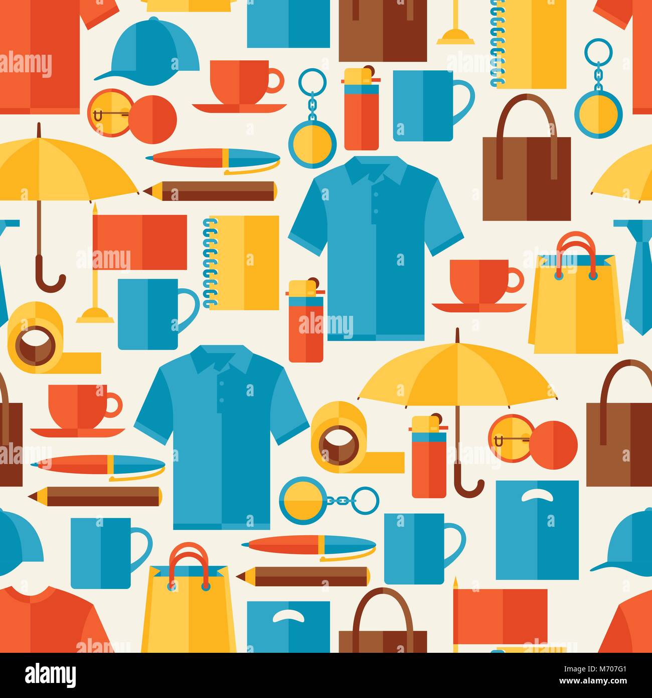 Seamless pattern with promotional gifts and souvenirs Stock Vector