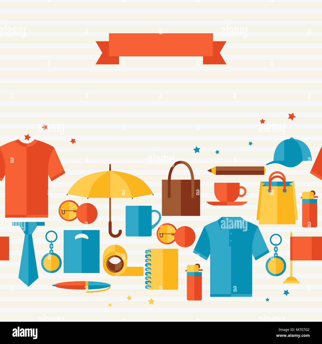 Seamless pattern with promotional gifts and souvenirs Stock Vector