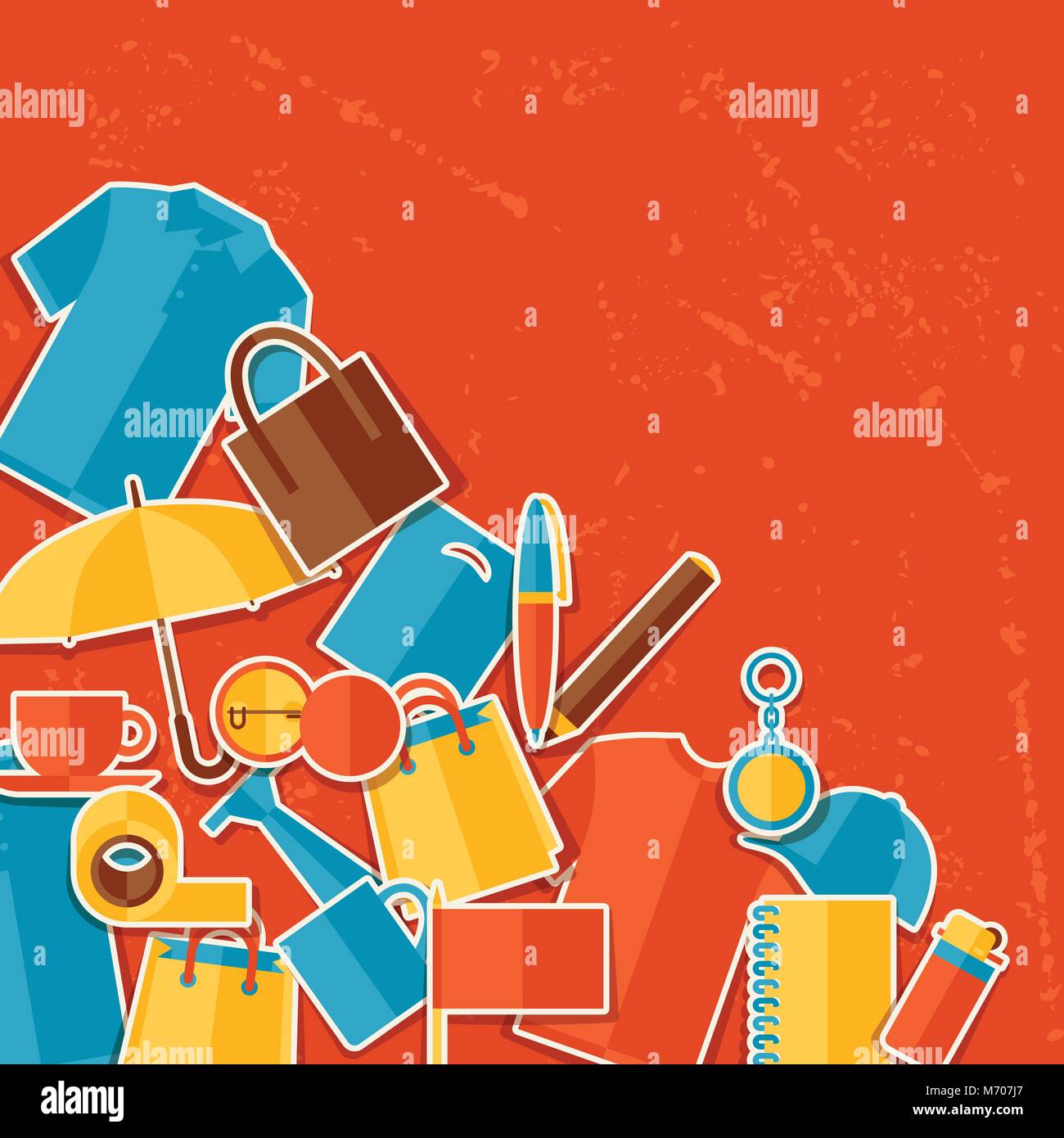 Advertising background with promotional gifts and souvenirs Stock