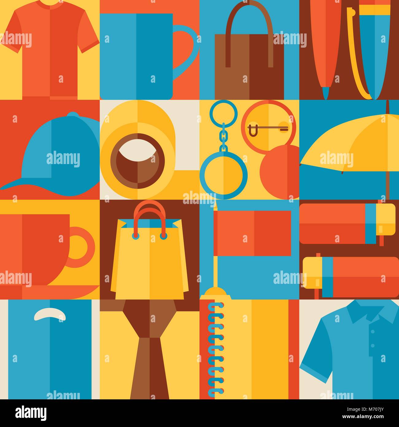 Advertising background with promotional gifts and souvenirs Stock