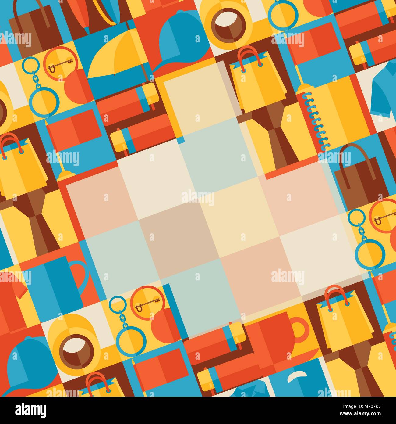 Advertising background with promotional gifts and souvenirs Stock