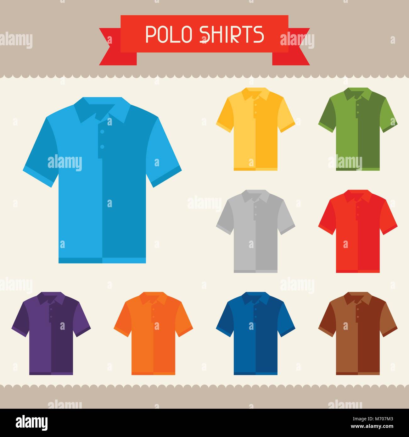 Polo shirts colored templates for your design in flat style Stock Vector