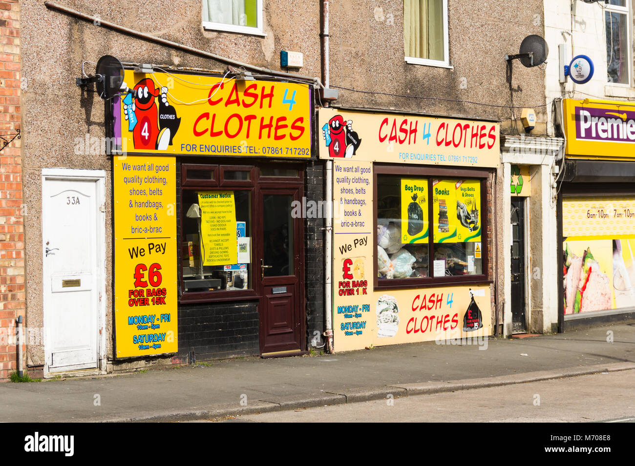 Cash4Clothes shop on Turnip Green Lane, Leyland, Lancashire. Cash4Clothes is a brand used by a disparate number of traders (independent and corporate) Stock Photo