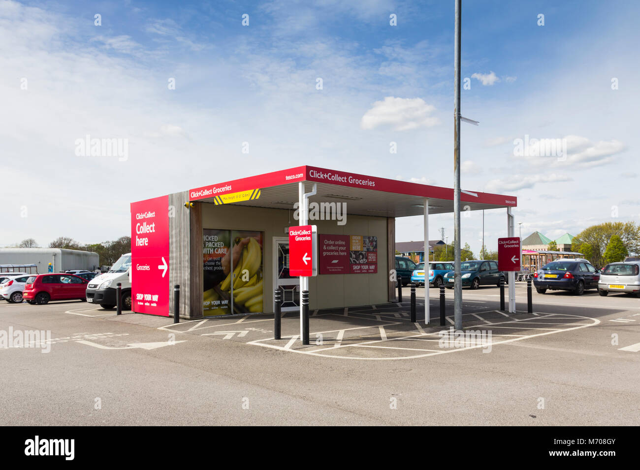 Tesco Click and Collect point at the Tesco Chorley Buckshaw superstore, Lancashire. Stock Photo