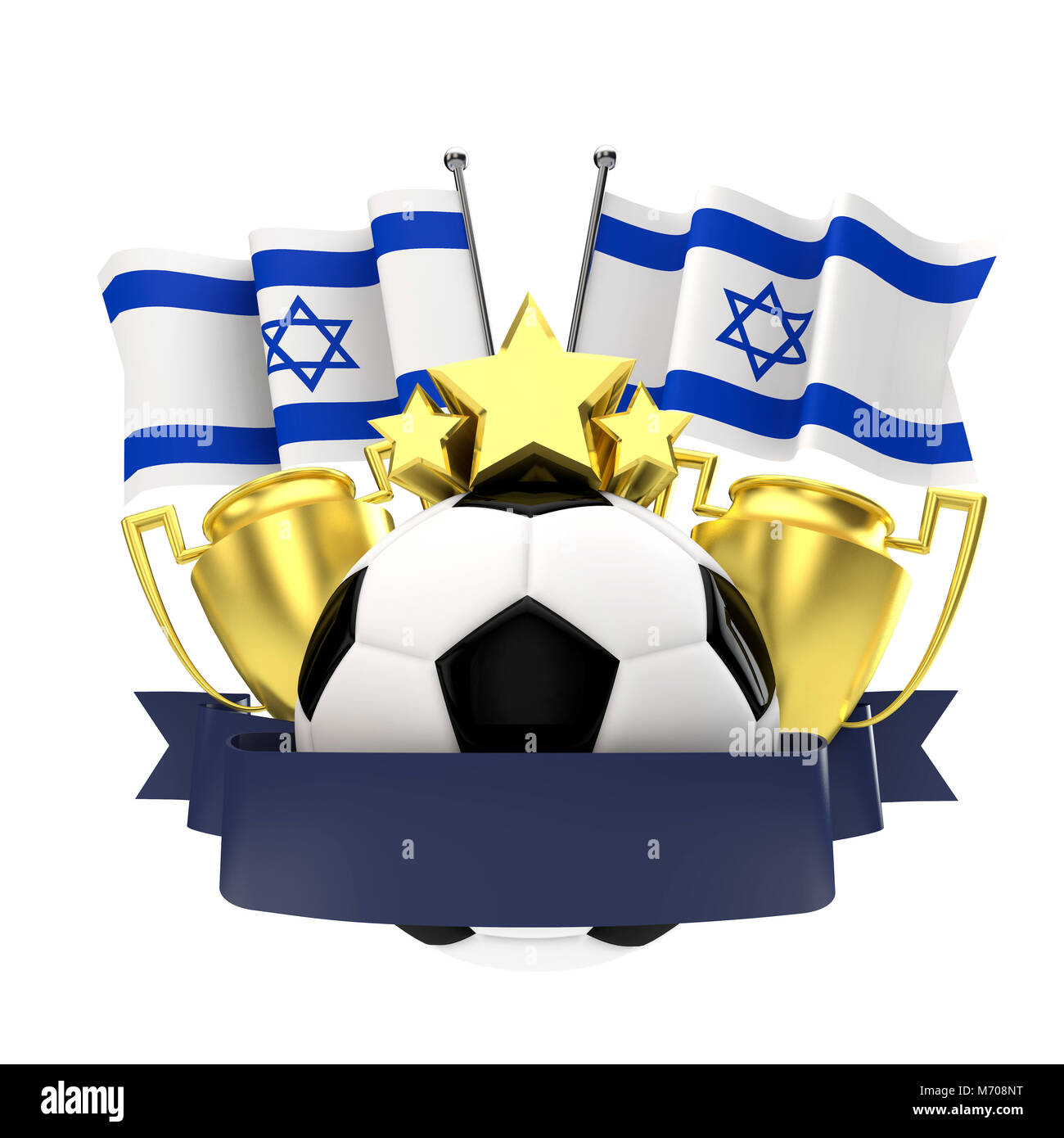 Israel flag football winners emblem with trophy, stars, ball and ribbon ...
