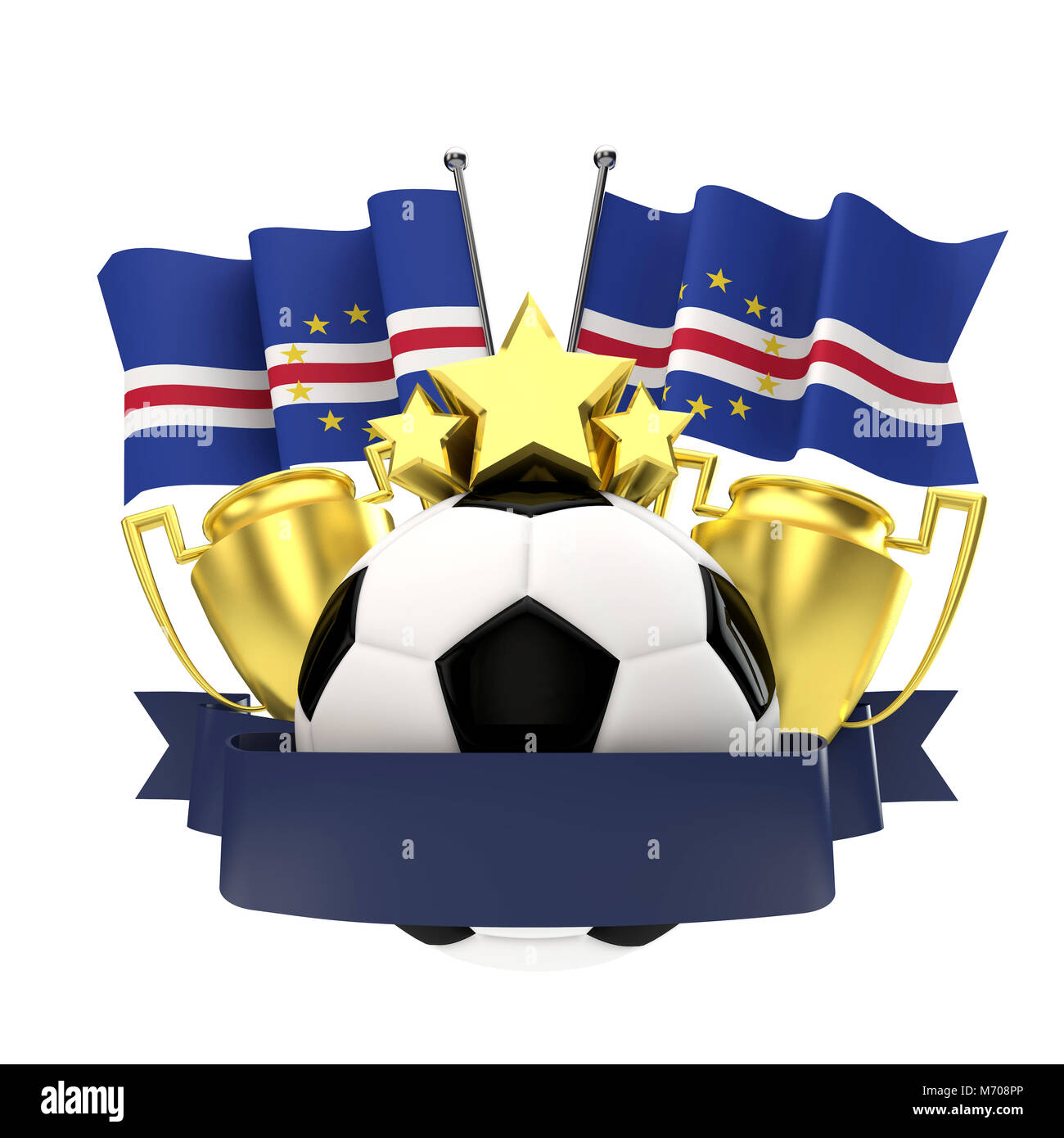 Cape Verde flag football winners emblem with trophy, stars, ball and  ribbon. 3D Rendering Stock Photo - Alamy