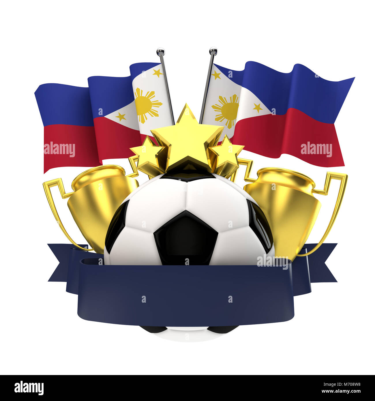 Philippines Flag Football Winners Emblem With Trophy Stars Ball And Ribbon 3d Rendering Stock Photo Alamy