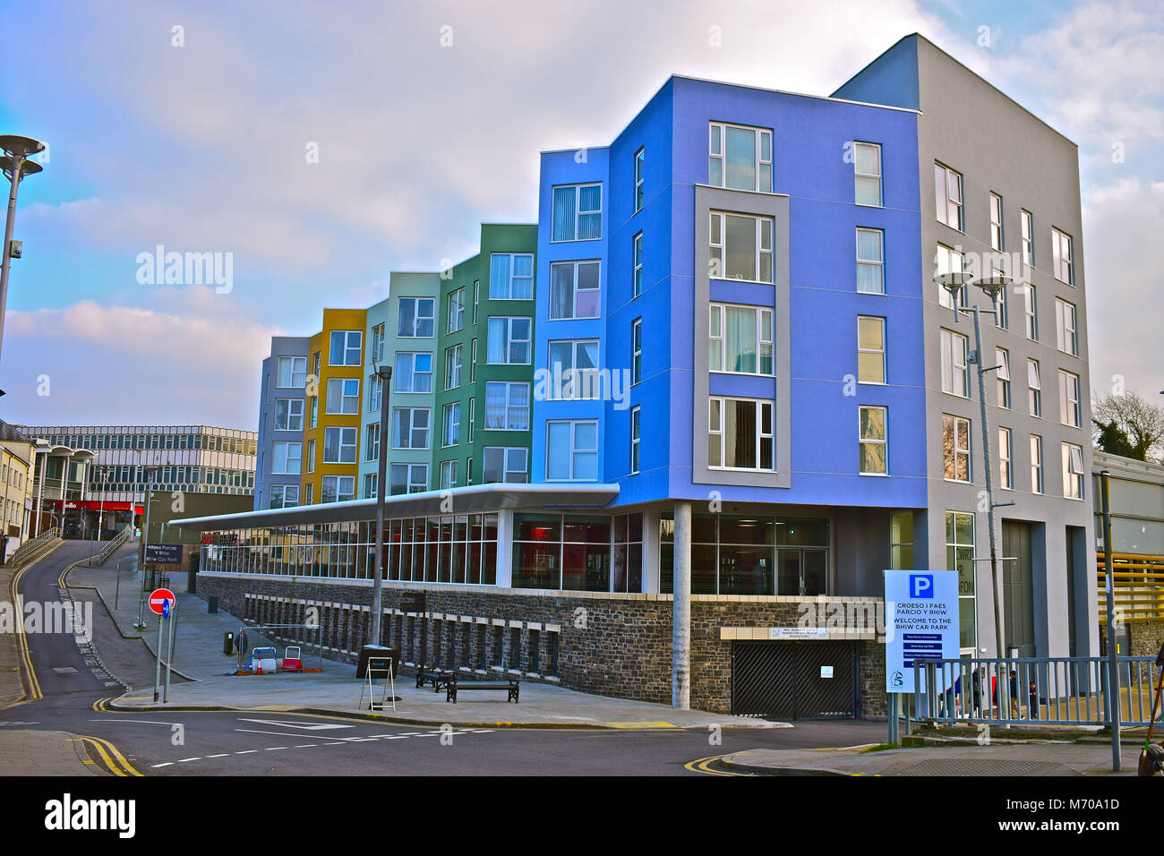 The completely rebuilt Rhiw car park in Bridgend, which now also