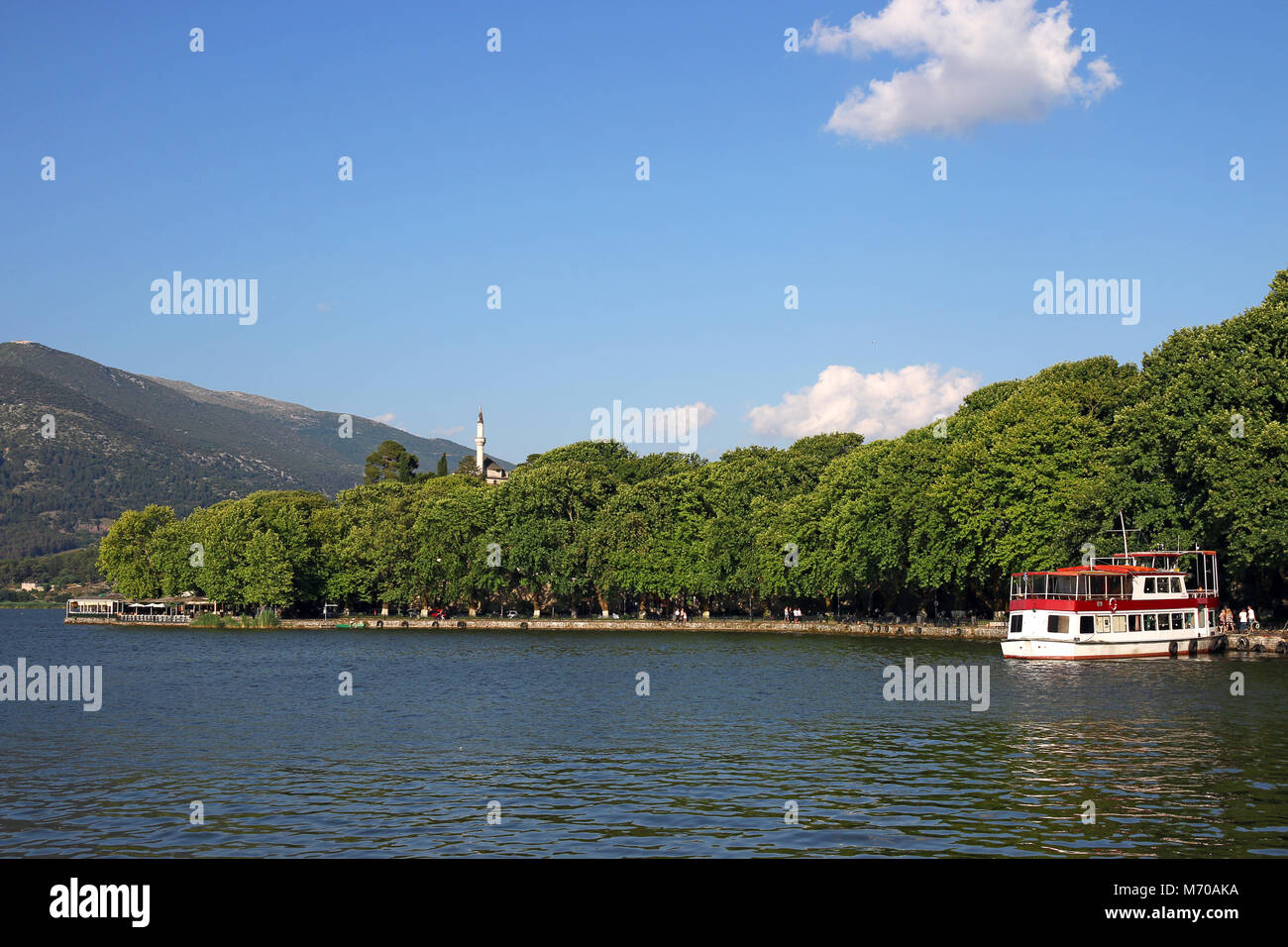 Ioannina lake and city summer season Greece Stock Photo