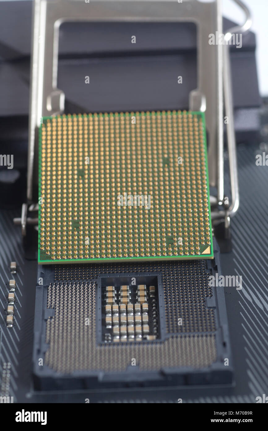 Intel LGA 1151 cpu socket on motherboard Computer PC with Processor close  up Stock Photo - Alamy