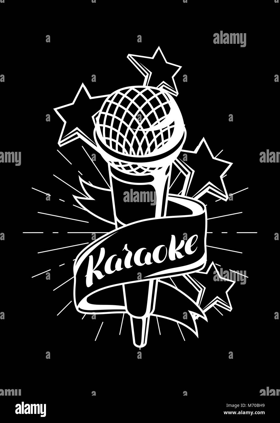 Karaoke party label. Music event background. Illustration with