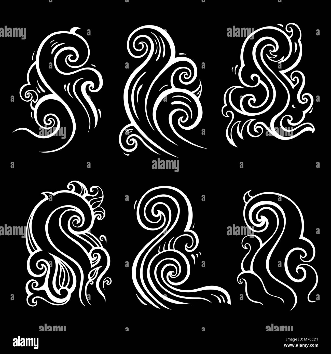 Ocean waves set isolated on white background, vector illustration Stock ...