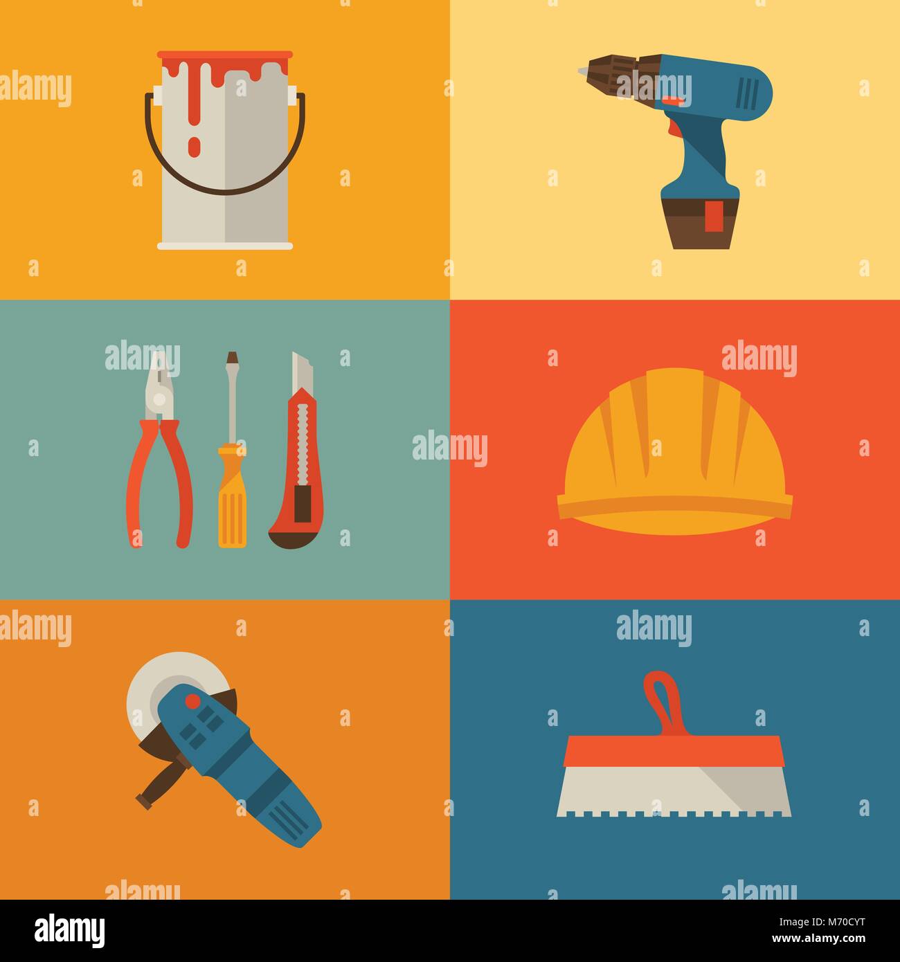Repair and construction illustration with working tools icons Stock ...