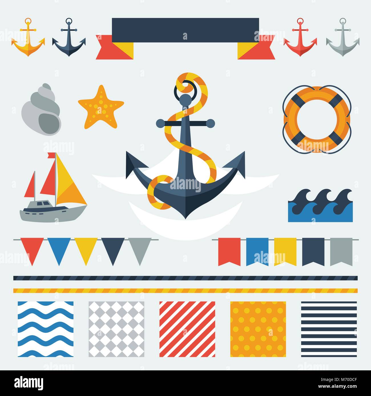 Collection of nautical symbols, icons and elements Stock Vector Image