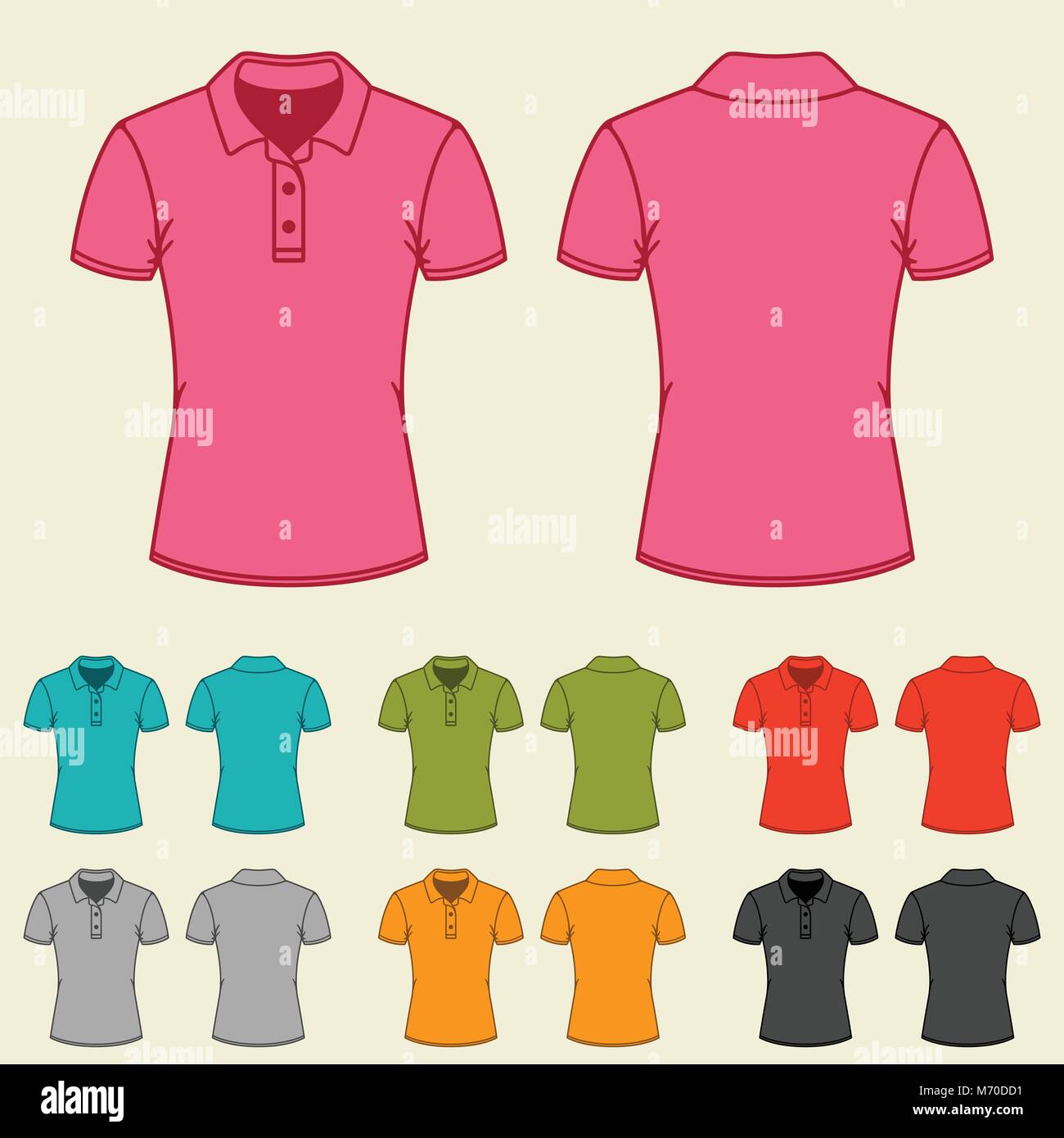 Set of templates colored polo shirts for women Stock Vector