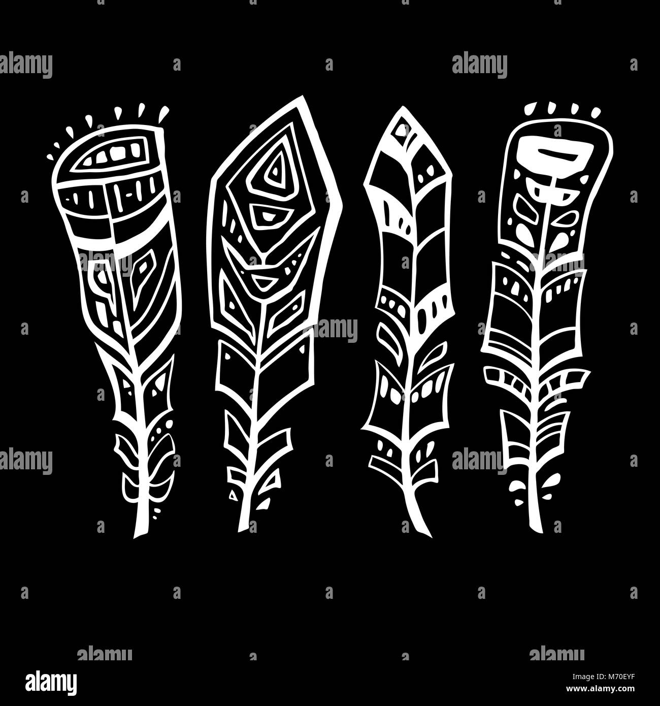 Vintage Feather vector set Stock Vector Image & Art - Alamy