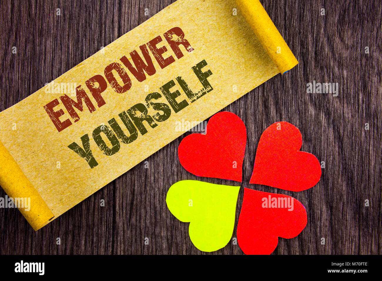 Word, writing, text  Empower Yourself. Conceptual photo Positive Motivation Advice For Personal Development written Sticky Note Paper with Love Heart  Stock Photo